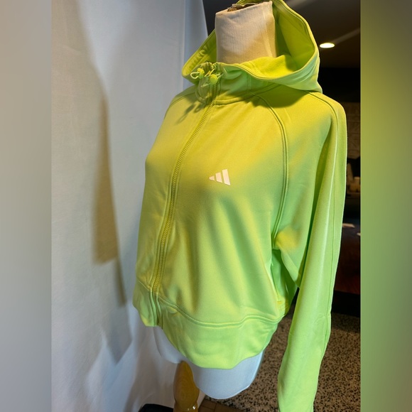 NWT!🔥Adidas AEROREADY GAME AND GO FULL-ZIP HOODED FLEECE JACKET Women Lime - Picture 7 of 15